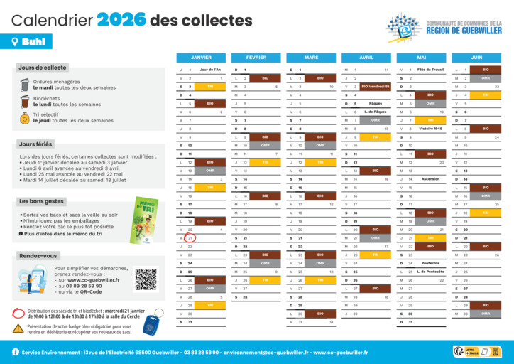 Calendrier 2026 des collectes