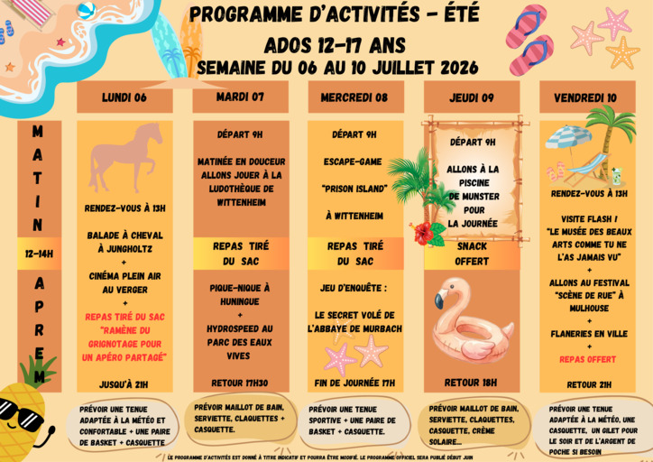 Programme d'activités ADOS - vacances été 2026