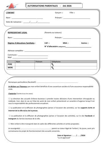 Auto parentale été 2026