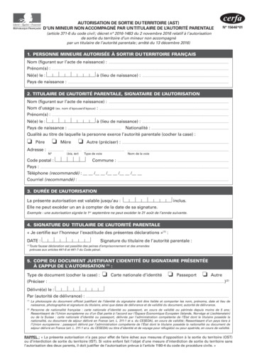 Autorisation de sortie du territoire CERFA