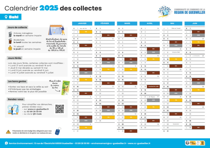 Calendrier 2025 des collectes